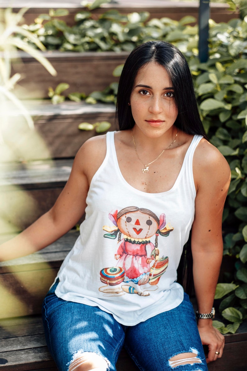 Mexican Traditional Doll Mexican Graphic Tank Maria Rag Doll Tank Top Mexican Bohemian Top Mexican Maria Doll Blouse