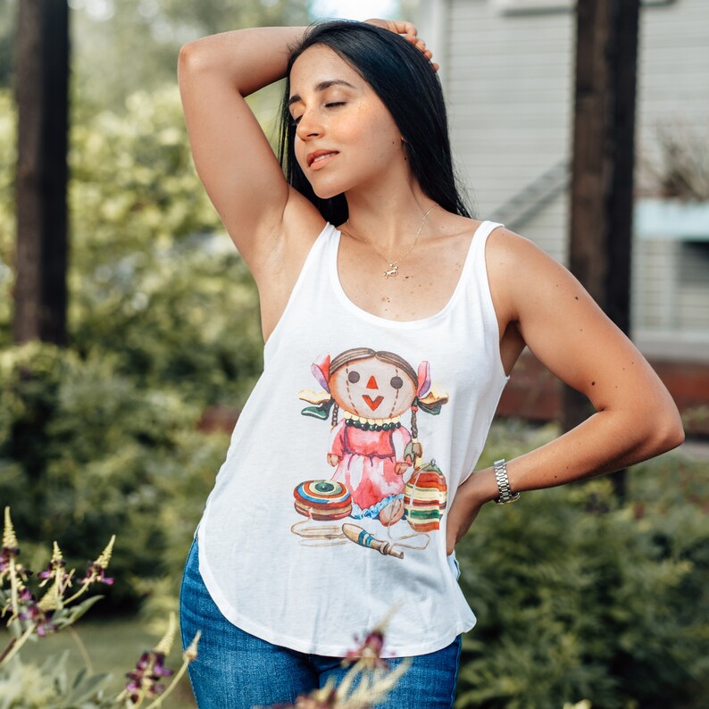 Mexican Traditional Doll Mexican Graphic Tank Maria Rag Doll Tank Top Mexican Bohemian Top Mexican Maria Doll Blouse
