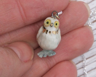 Owl Necklace - owl - ceramic jewelry - porcelain pendant - vintage style necklace - ceramic animal - owl necklace