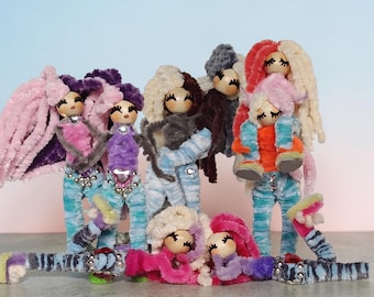 OOAK Soul Sisters Dolls – Freehand Mixed Media Art Pair – Friendship Display Figurines