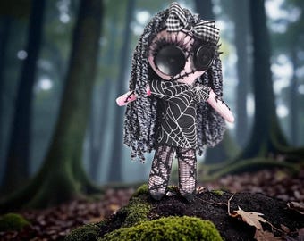 OOAK Voodoo Sock Doll – Vintage Button Eyes, Gothic Art, Halloween Decor