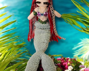 Handmade Mermaid Sock Doll – OOAK Art Doll – Farrah Finn Meggie Jeans