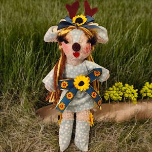 Unique Woodland Character Delilah Doe, Handmade Woodland Fuzzy Sock Doll Plushie, Whimsical Deer with Sunflower Accents, Forest Creature Toy