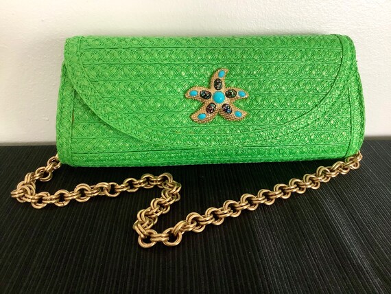 Eric Javits ‘Paradis’ Green Squishee Raffia Starf… - image 1