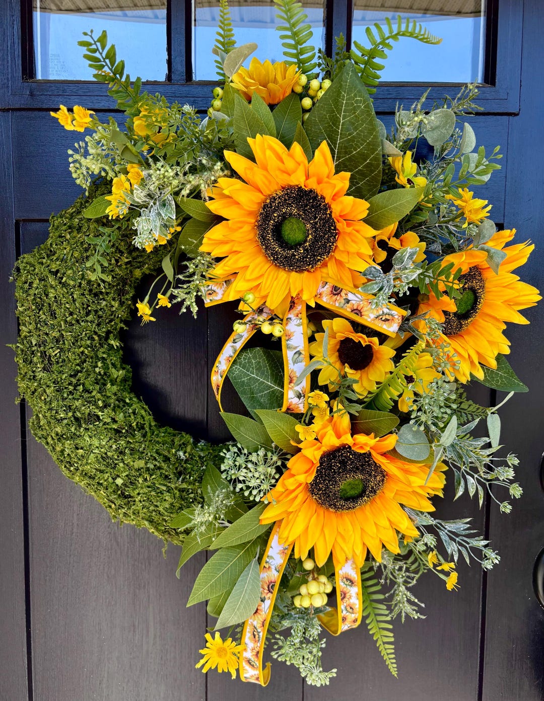 Sunflower Moss Wreath, Summer Front Door Wreath - Etsy