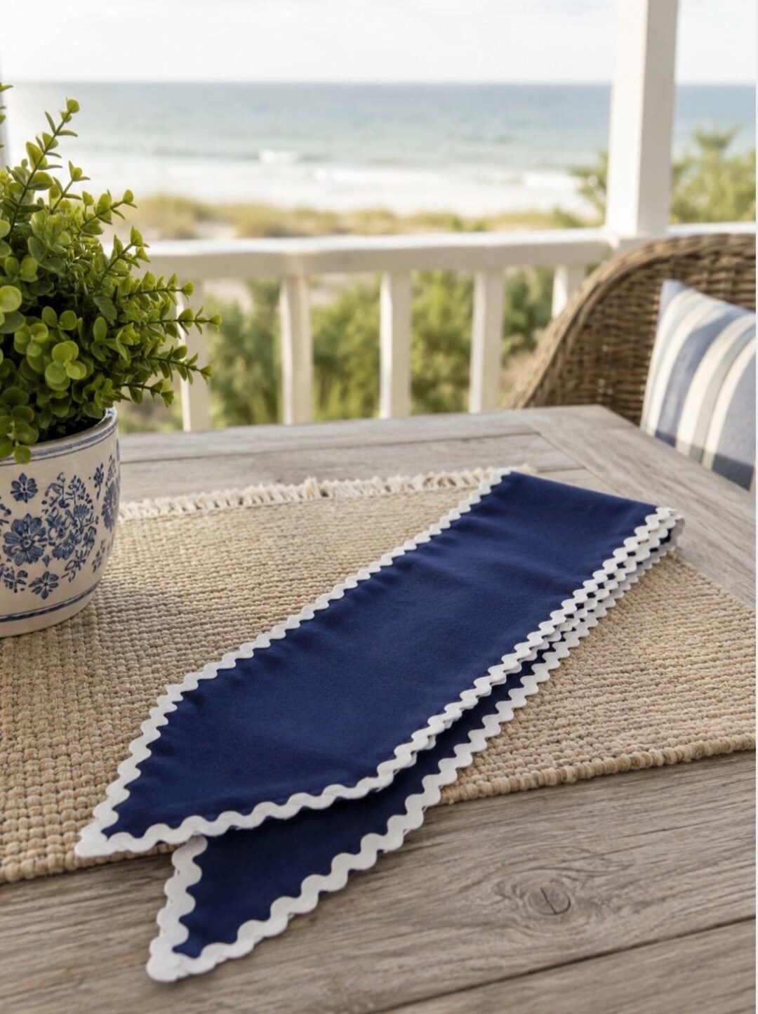 Navy & White Ric Rac Wreath Sash | Coastal Front Door Decor | Southern ...