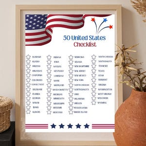50 States Travel Checklist Printable – USA Road Trip Tracker, Family Travel Log, Patriotic State Checklist, Digital Download Map Companion