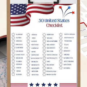 50 US Bundesstaate Reisecheckliste zum ausdrucken - USA Road Trip Tracker, Familienreisetagebuch, Vaterländischer Zustand Checkliste, Digitaler Download Kartenbegleiter