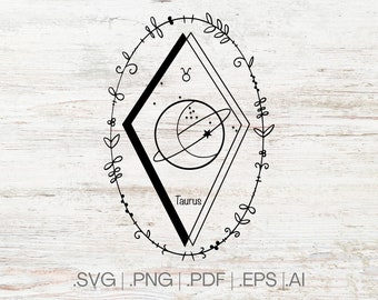 Taurus Zodiac Sign and Constellation SVG, Horoscope and Astrology Symbol Clipart for Cricut