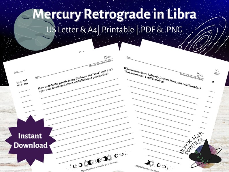 Mercury Retrograde in Libra Journal Prompts Digital and Etsy