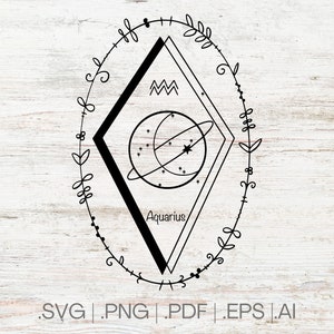 Signe du zodiaque du Verseau et constellation SVG, Horoscope et symbole d’astrologie Clipart pour Cricut