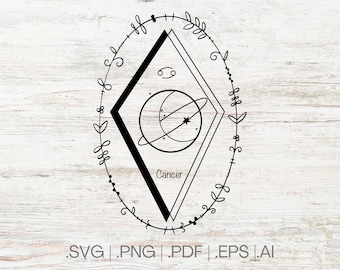 Cancer Zodiac Sign and Constellation SVG, Horoscope and Astrology Symbol Clipart for Cricut