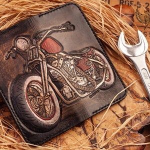 Geschnitzte Biker Leder Kette Brieftasche für Männer / Bifold Leder Brieftasche / lange Leder Brieftasche / Leder handgemachte Brieftasche