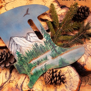 Custom Pickguard for Telecaster - Painted Leather Telecaster Pickguard With Hand Painted Forest And Mountain Landscape