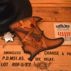 Custom Pickguard for Telecaster - Western Unique Leather Telecaster Pickguard With Carved Longhorn And Revolver