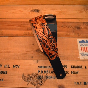 Custom Guitar Strap - Adjustable Leather Personalized Guitar Strap In Black With Filigree Tooling For Electric Or Acoustic Guitar