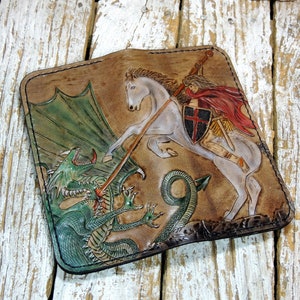 Billetera de cadena de cuero biker tallada para hombres / Billetera plegable para hombres / Billetera de cuero largo