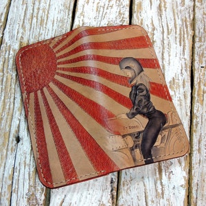 Cartera de cadena de cuero biker tallada para hombre / cartera bifold / cartera de cuero largo