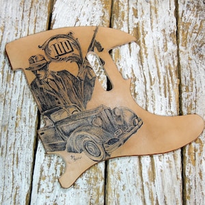 Custom Pickguard for Telecaster - Old School Unique Leather Telecaster Pickguard With A Tattoo