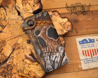 Carved Biker Leather Chain Wallet for Men / Wallet With Chain / Leather Wallet for Men / Men's Long Wallet