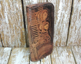 Carved Biker Leather Chain Wallet for  Men / Bifold Wallet /  Long Leather Wallet