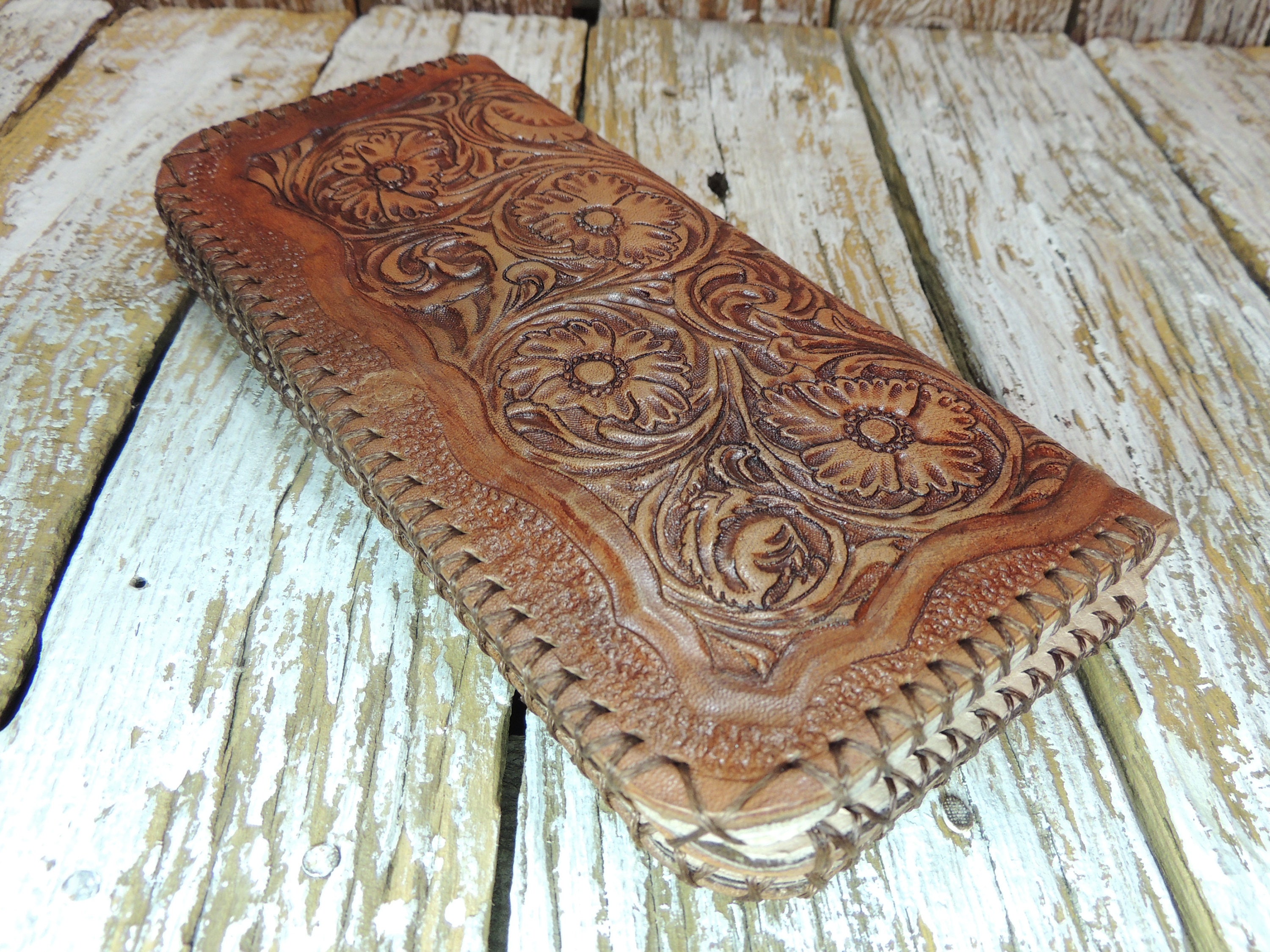 Carved Leather Wallet for Women / Womens Leather Wallet / | Etsy