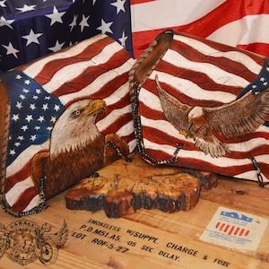 Custom Motorcycle Saddlebags - Unique Hand Tooled Leather Motorcycle Saddlebags With Tooled Eagles And US Flag