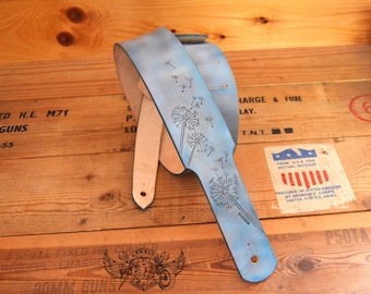 Adjustable Carved Leather Guitar Strap / Hand Tooled Guitar Strap / Carved Leather Strap / Acoustic, Electric Guitar Strap
