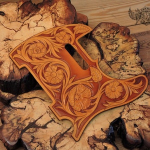 Custom Pickguard for Telecaster - Western Leather Telecaster Pickguard With Sheridan Floral Carving
