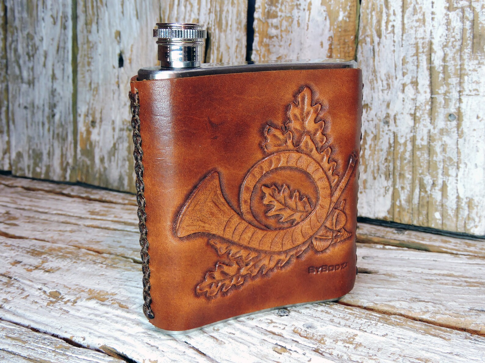 Carved Leather Flask Cover With Stainless Steel Flask Gift Etsy