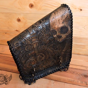 Carved Custom Leather Motorcycle Saddlebag / Motorcycle Swingarm Bag / Motorcycle Side Bag / Leather Saddle Bag