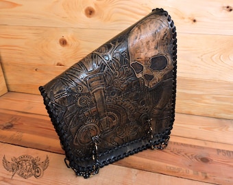 Carved Custom Leather Motorcycle Saddlebag / Motorcycle Swingarm Bag / Motorcycle Side Bag / Leather Saddle Bag