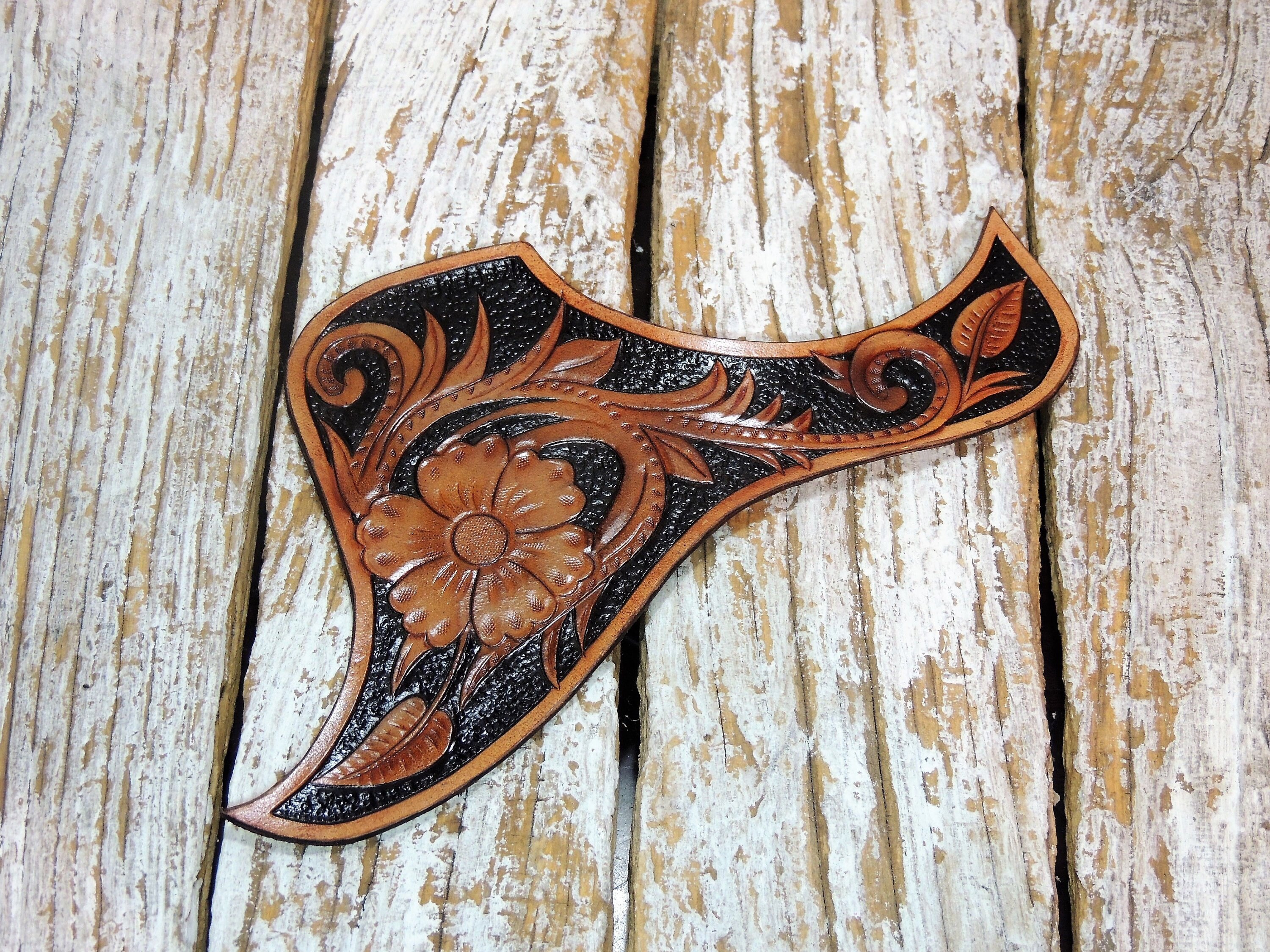 Carved Leather Pick Guard for Acoustic Guitar / Leather Etsy