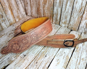 Custom Guitar Strap - Adjustable Leather Personalized Guitar Strap With Padding - With Tooled Flowers For Electric Or Acoustic Guitar