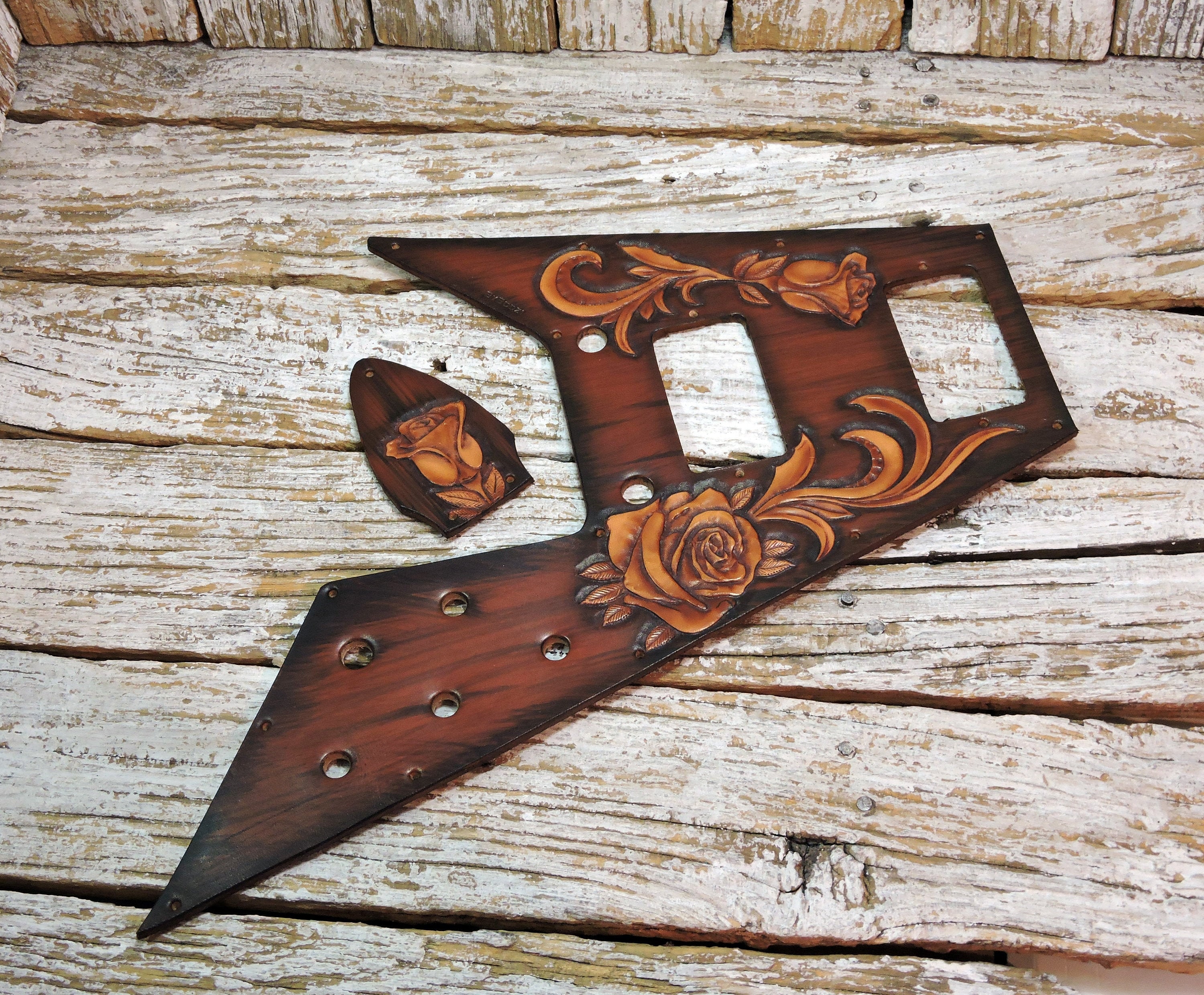 Carved Leather Pick Guard For Gibson Flying V / Guitar Pick Guard / Carved  Leather Pickguard / Gibson Flying V Pickguard u0026 Truss Rod Cover
