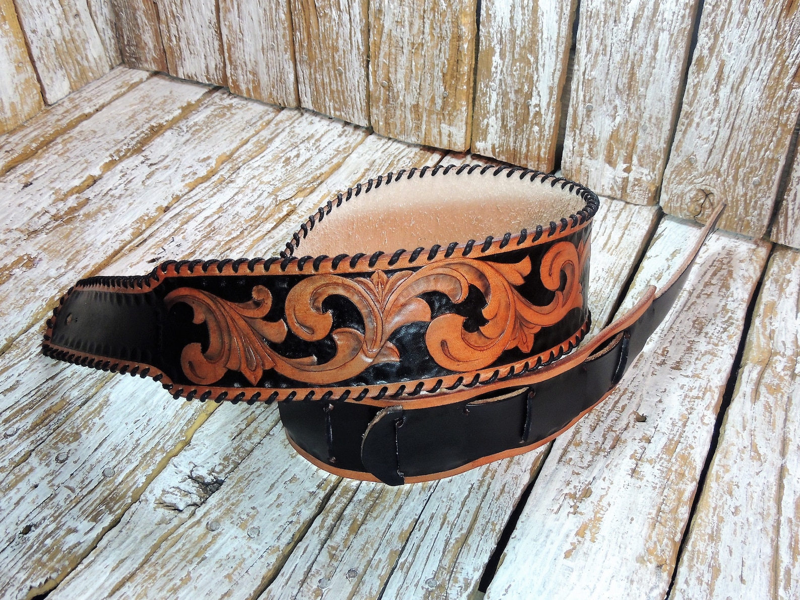 Adjustable Carved Leather Guitar Strap / Hand Tooled Guitar Etsy