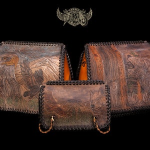 Custom Motorcycle Saddlebags and Custom Motorcycle Tool Bag - Unique Hand Tooled Leather Motorcycle Saddlebags and Tool Bag