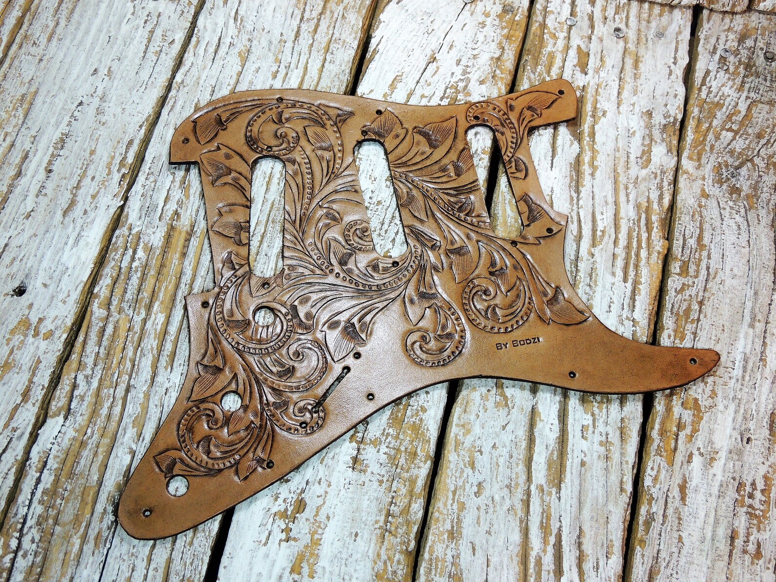 Carved Leather Pickguard for Stratocaster Guitars With Tremolo Etsy