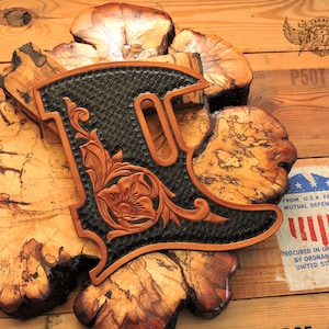 Custom Pickguard for Telecaster - Floral Leather Telecaster Pickguard With Black Basketweave Background And Floral Carving
