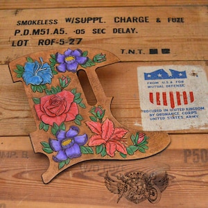 Custom Pickguard for Telecaster - Unique Leather Telecaster Pickguard With Carved Flowers Painted With Acrylic Paint