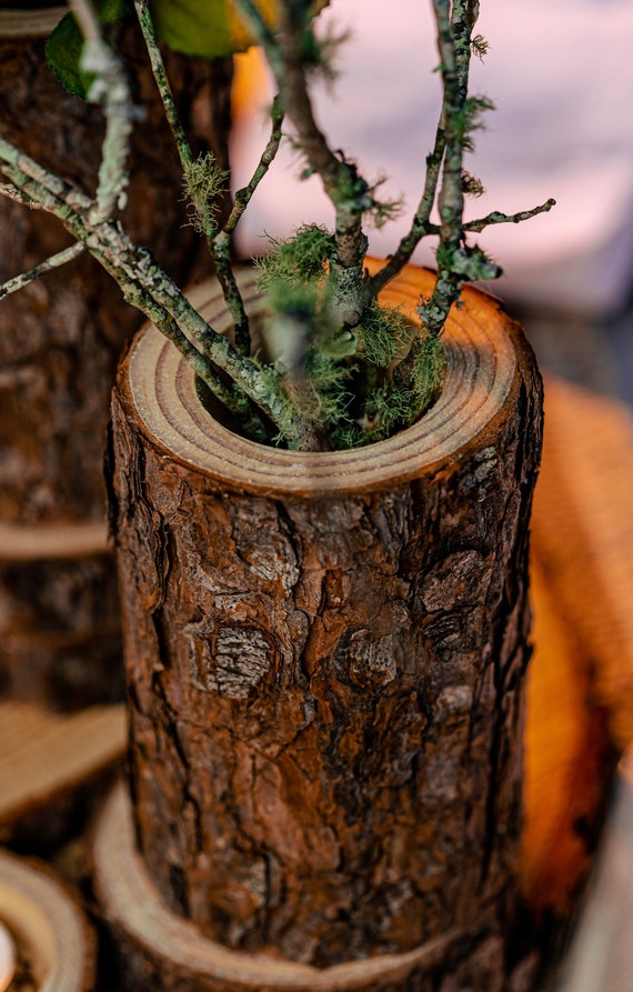 Real wood log vases! Wooden vases for flowers, wedding vases, rustic wedding centerpieces, rustic wedding decor, wedding table centerpiece!
