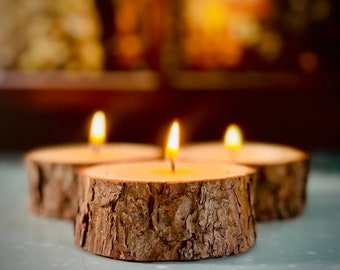 Real Wood Slice Candles! Wedding centerpiece decor, bulk candles, woodland party decor, baby shower decor, rustic home decor!