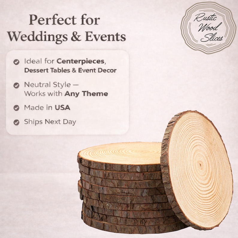 Juego de rodajas de madera para centros de mesa • Centros de mesa para bodas • Centros de mesa para baby shower • Decoración de mesas • Centros de mesa rústicos para fiestas y eventos imagen 2