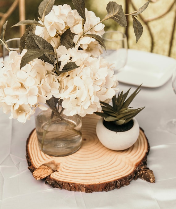 Centerpieces with Candles on Wood Slabs