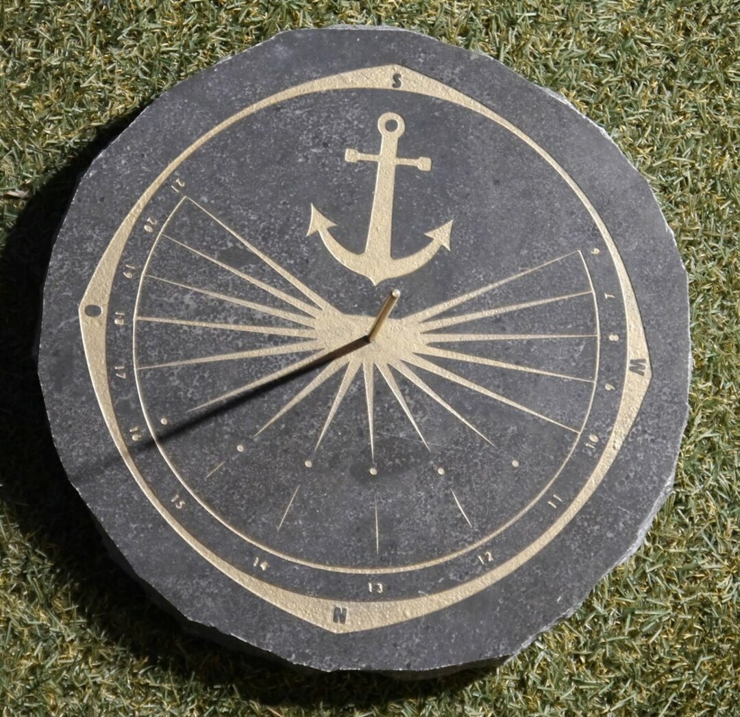 Sundial Anchor / Gold Tinted Limestone Plate Motif Deepened