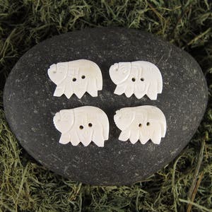 White Large Elephant Shaped - 2-hole Carved Yak Bone Buttons - 4 Pack - 1-1/8&quot; x 7/8&quot; - Fair Trade