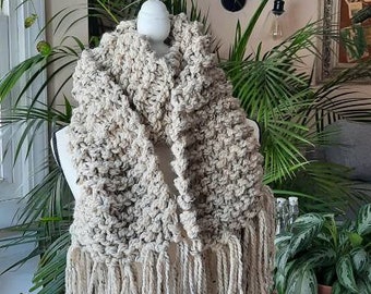 Chunky Knitted Scarf with Fringe