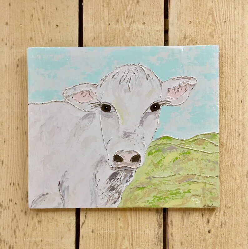 cow painting on wood