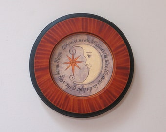 Round Framed Blue Moon Print In Grained  Frame