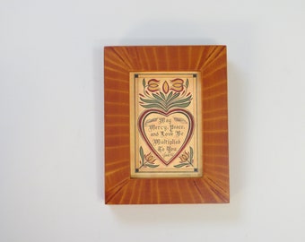 Small Fraktur House Blessing in a Grained Frame